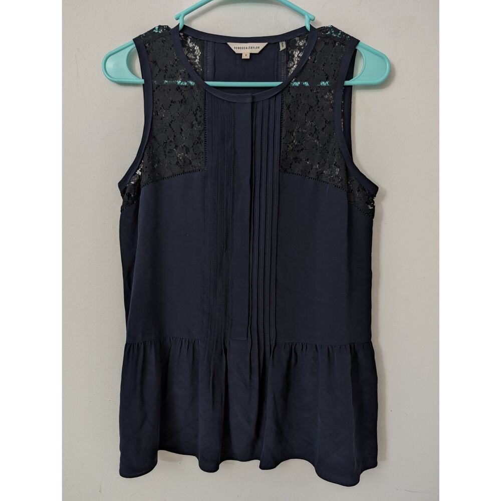 rebecca taylor lace trim silk peplum top